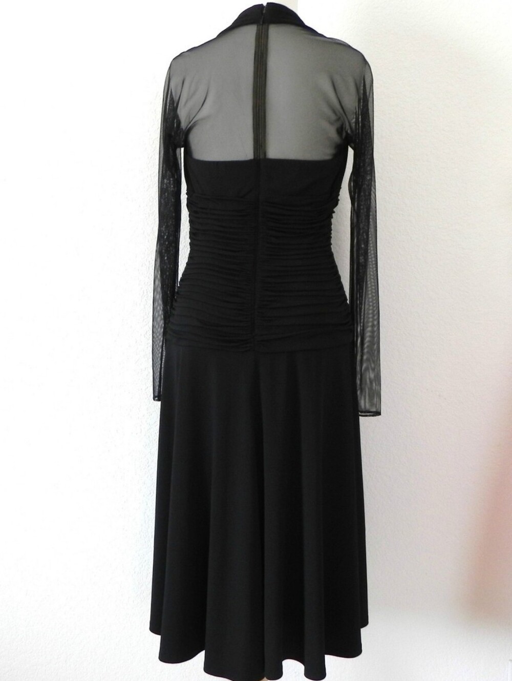Patra Black Long Sleeve Sheer Bodice A-Line Dress